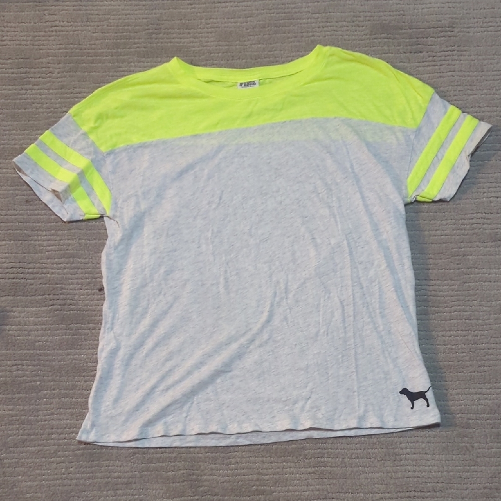 Women's Gray and Yellow Pink Victoria's Secret T-Shirt